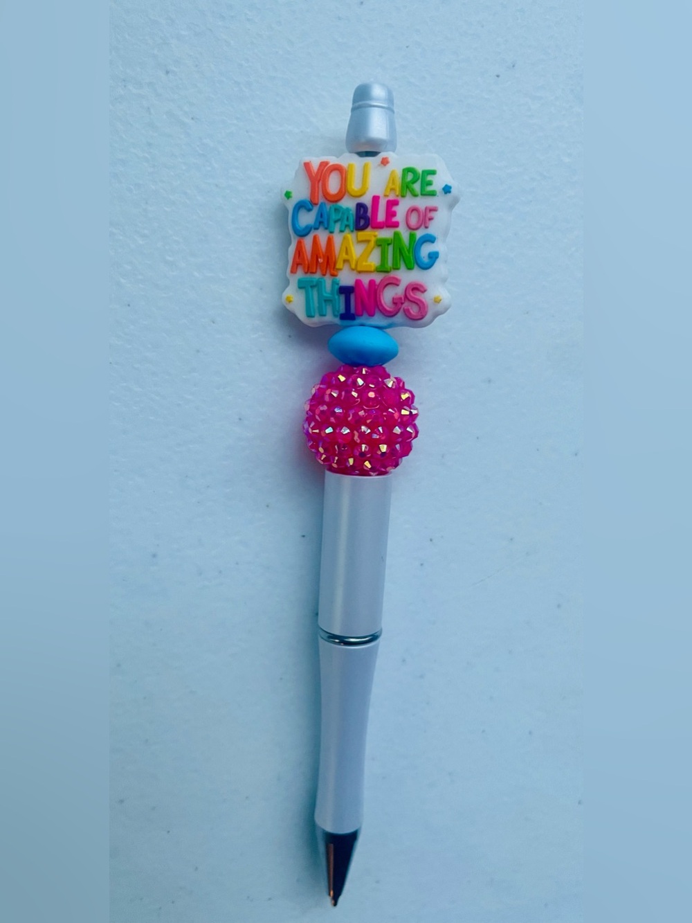 Inspirational Decorative Pen — Multicolor Topper & Pink Rhinestone